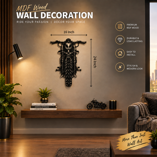 MDF Wood Motorcycle Wall Art | Modern Motorcycle Wall Decoration | 16 × 24 Inches