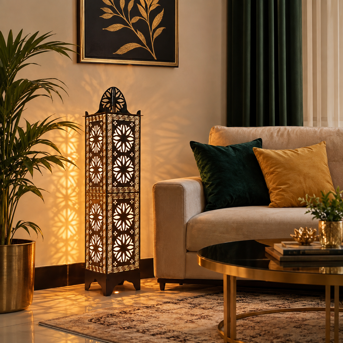 Decorative Floor Lamp | Moroccan Style Pattern Lamp | Size: 40 Inch by 8 Inch