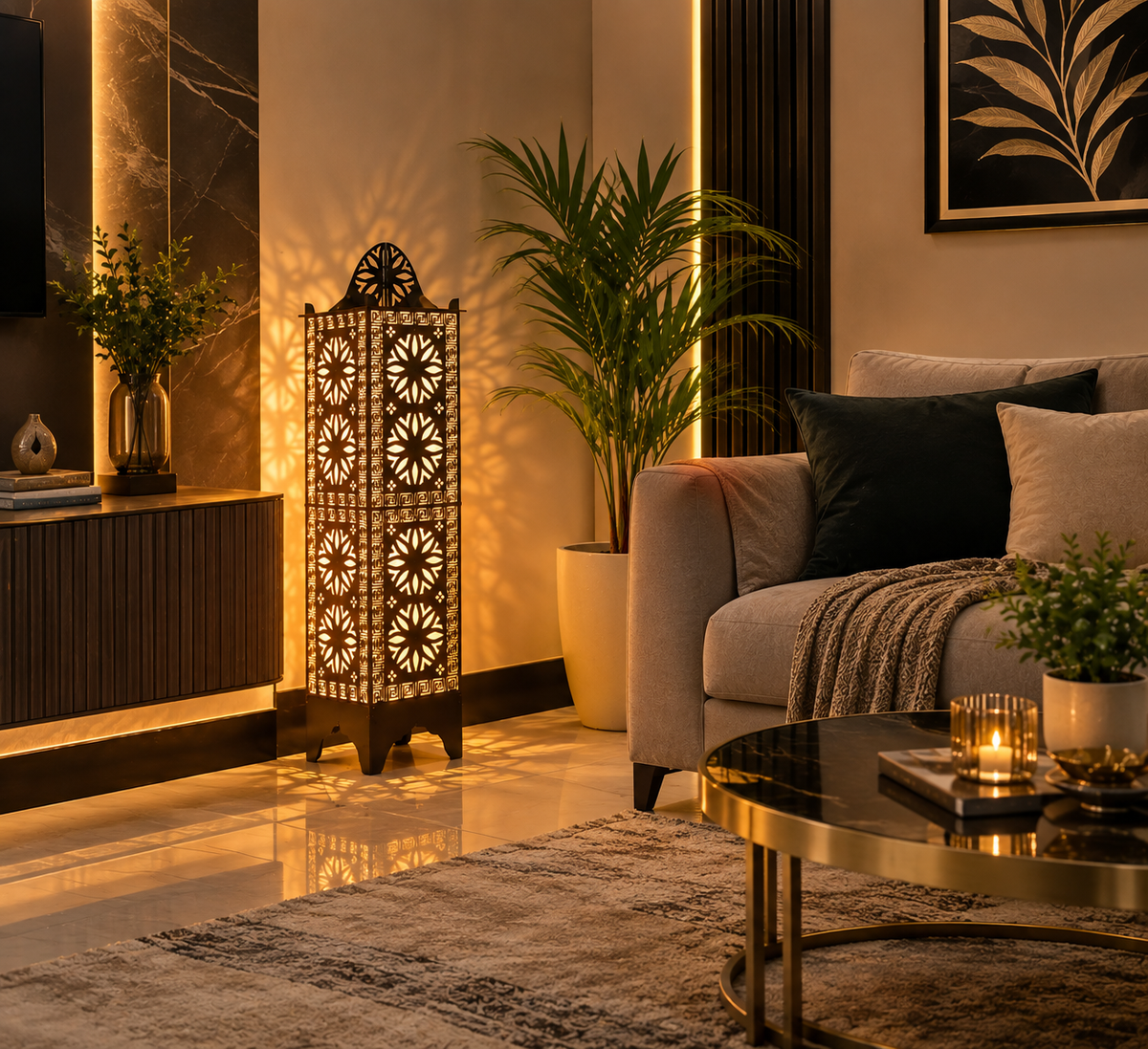 Decorative Floor Lamp | Moroccan Style Pattern Lamp | Size: 40 Inch by 8 Inch